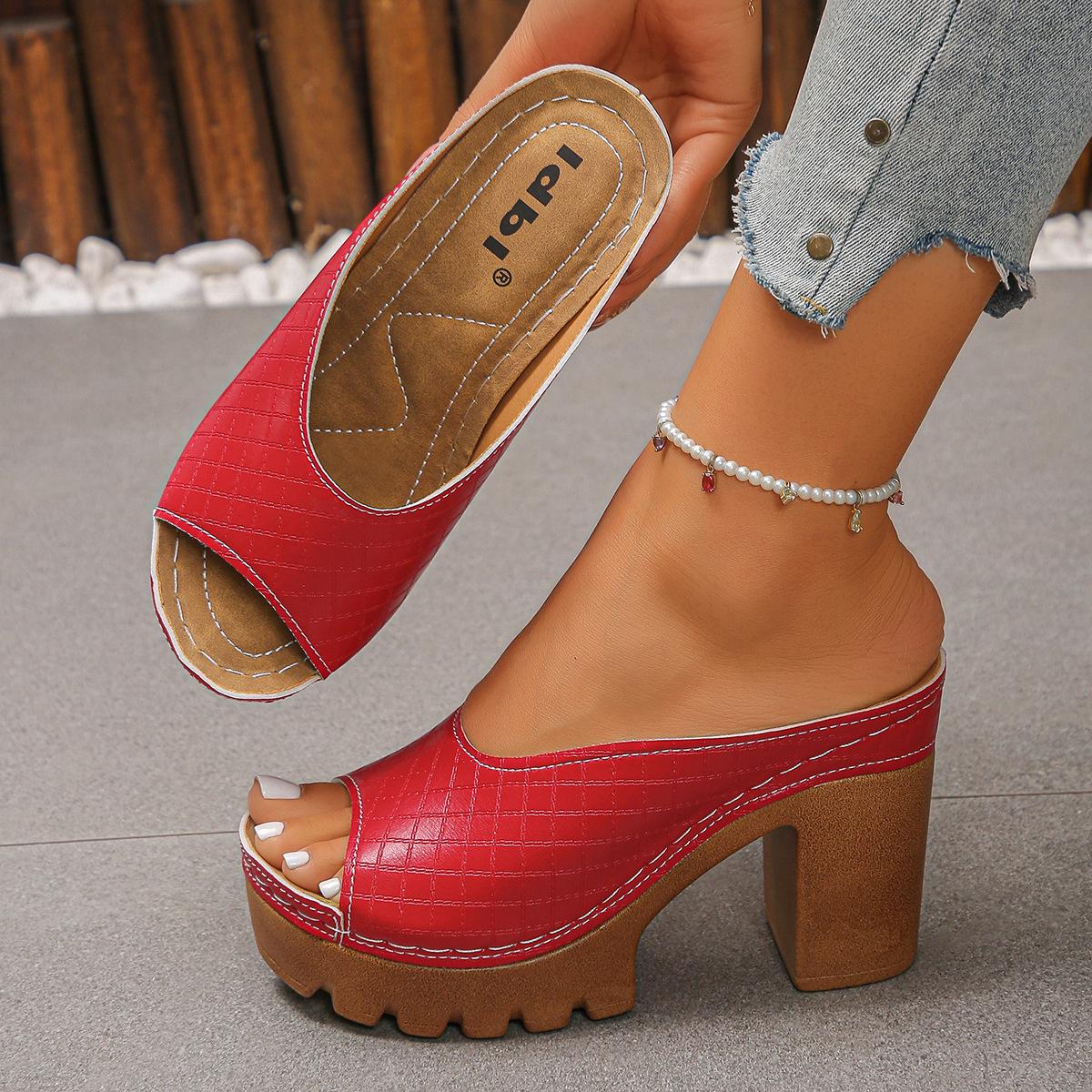 

Women S Block Heel Mules - Easy Slip-On for Daily Errands and Casual Use, Women Shoes 35 красный