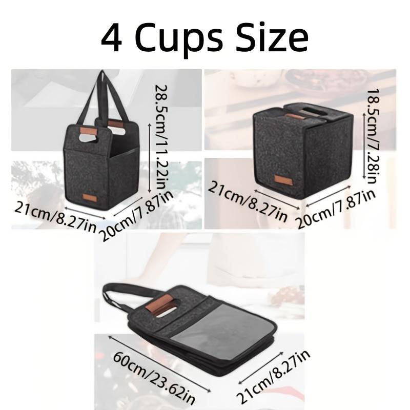 Dark Gray Portable Insulated Drink Carrier Foldable Cup Holder For Car Travel Delivery Coffee Beverage Outdoor Daily Storage