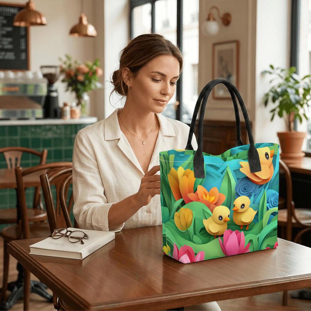 Cute Duck Print Tote Bag Casual Large Capacity Daily Handbag