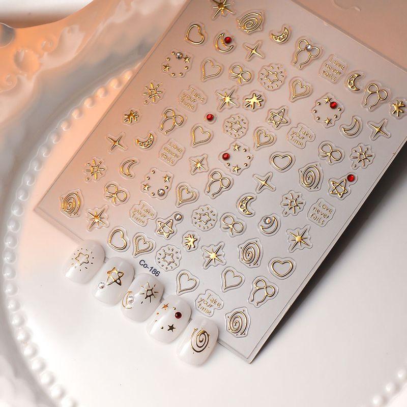 

Gilding Three-Dimensional Nail Stickers Star Moon Bright Crystal Six-Pointed Star Empty Nail Sticker Cut Out Fake Nail Patch Nail Sticker 186 Default