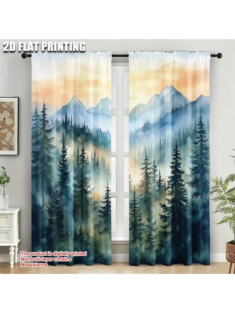 

2pcs Upscale Curtains print Large Forest Mountains Pattern Durable 100% Polyester Fabric (without rod) Stuff Clearance Ldeal 100*130 Rod Pocket 1pcs