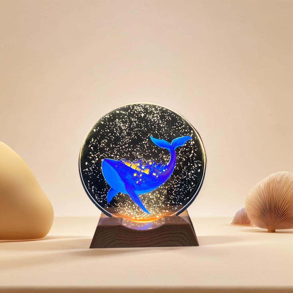 The base of the world crystal LED night light strip for whales, a glass decorative lamp, suitable for bedrooms, living rooms, bi
