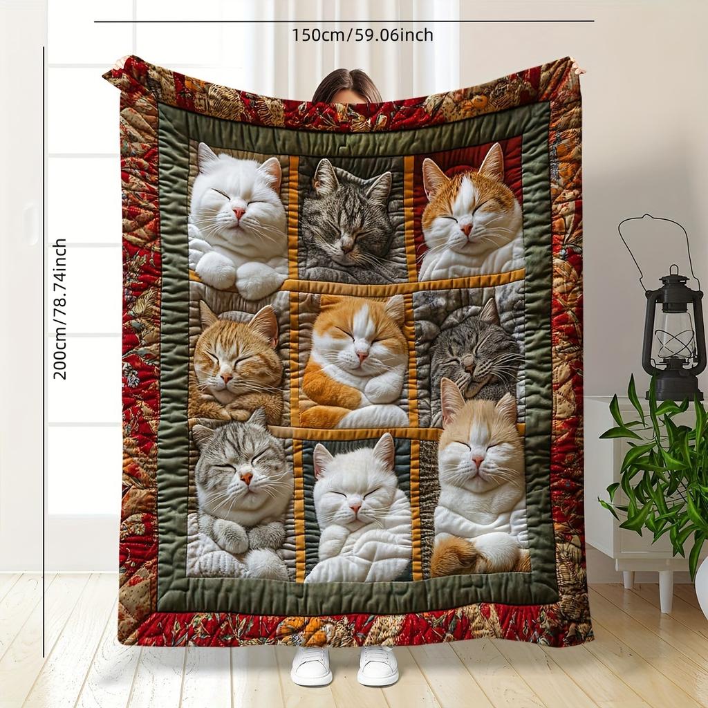 Cozy Cat Lover's Plush Fleece Throw Blanket - Perfect for Sofa Naps, Office Breaks & Christmas DecorCozy Cat Lover's Plush Fleec