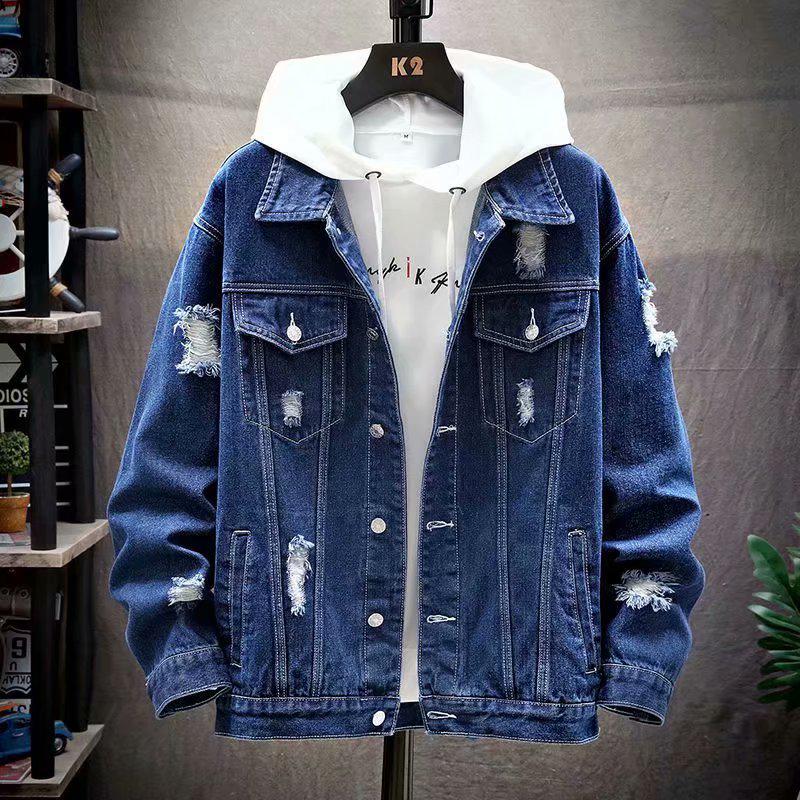 Jeansjacke im koreanischen Stil für Herren – trendige, lässige Herbst-Passform mit Used-Details