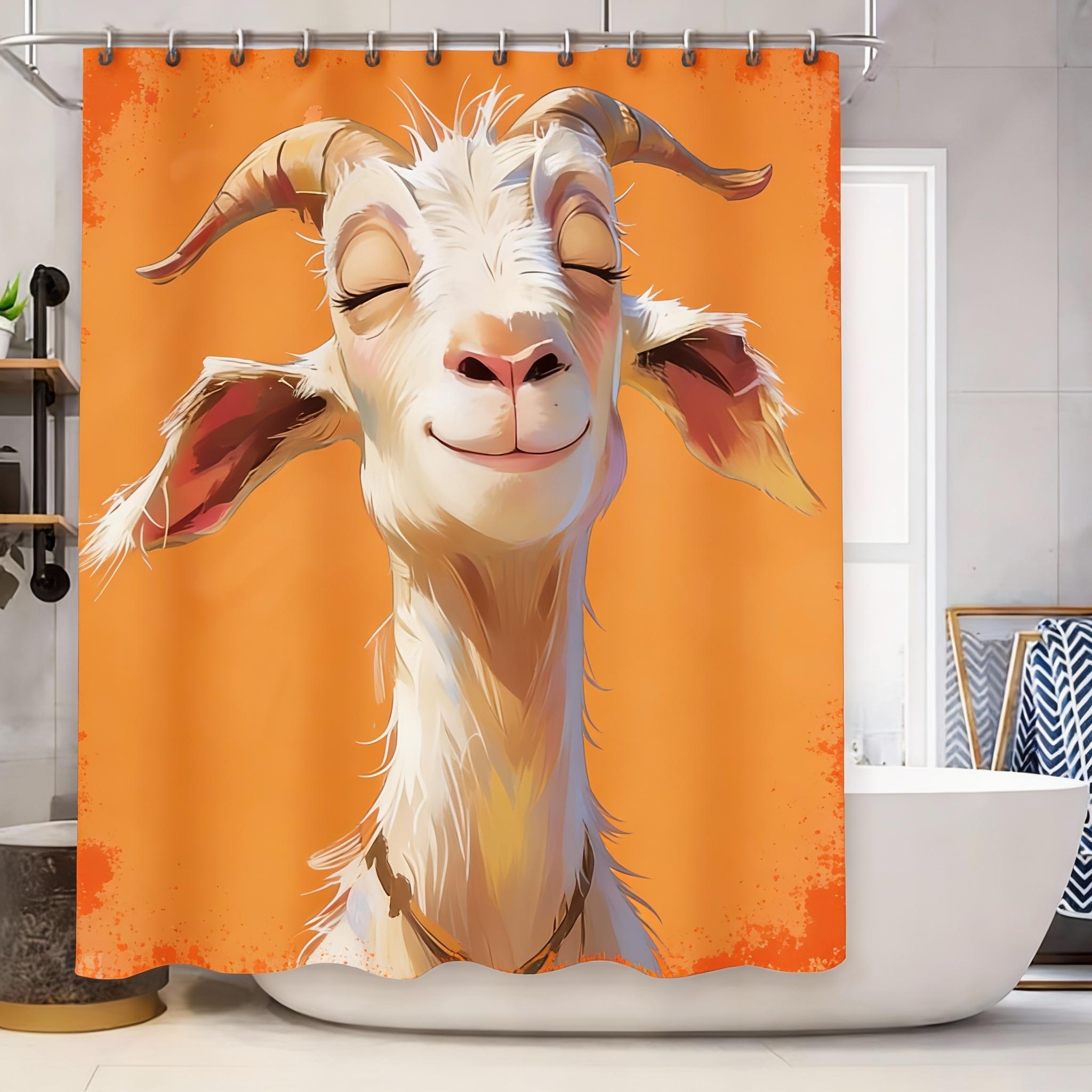 

Goat Pattern Waterproof Mold-Proof Shower Curtain Creative Bathroom Curtain Unique Design Stylish Home Decor Complimentary Hook W60H190(CM)-1 Pcs