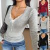 Women S V Neck Lace Trim Slim Fit Solid Long Sleeve T Shirt