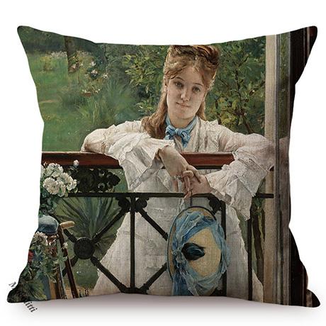 Elegant Damesportret Vintage Olieverf Stijl Woondecoratie Kussensloop Vrouw Funky Kunst Woonkamer Bank Kussenhoes Cojines Peach skin 18*18(CM)-1Pcs