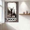Vintage Metal Tin Sign Rocky Statue Man Cave Bar Home Decor Rustic Weathered Rusted Frame Urban Background Black & White Photo W