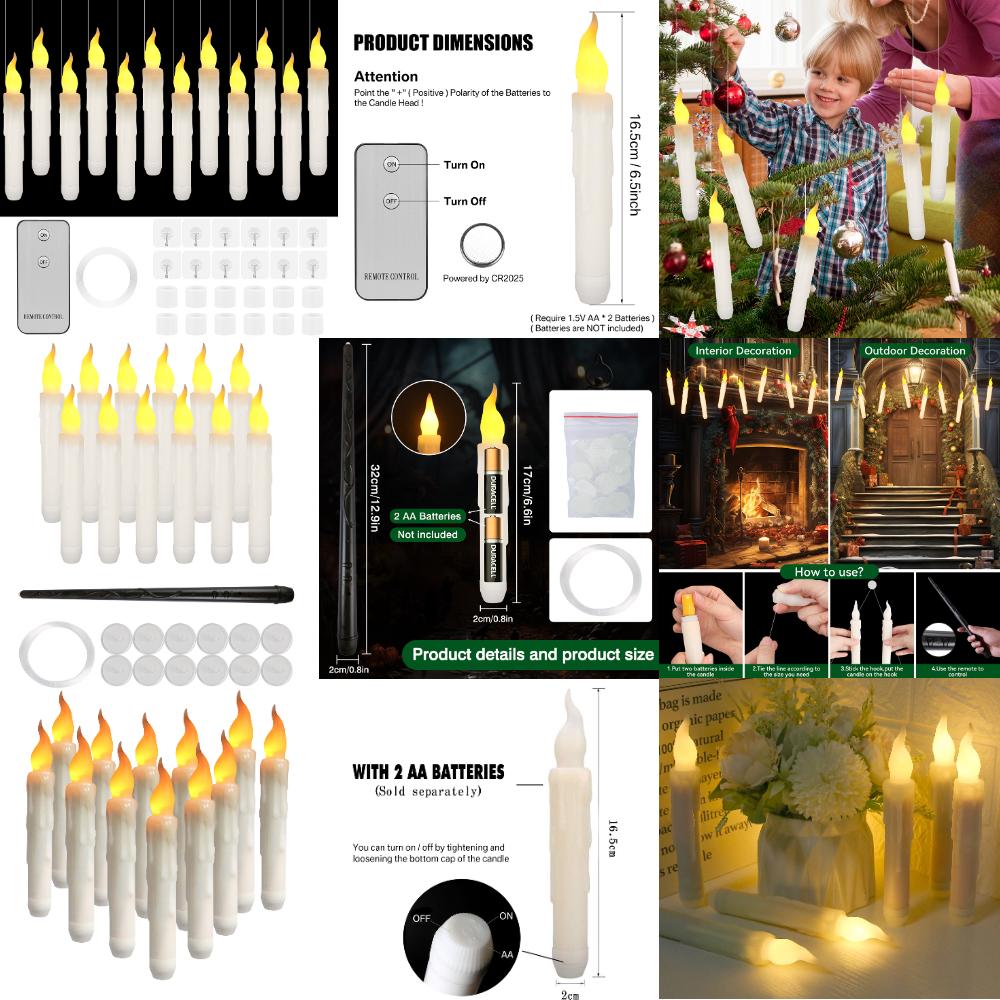 6/8/12Pc Hanging Floating Candles with/without Remote Flameless Flickering Taper Candles Dripless Handheld LED Candles Lights