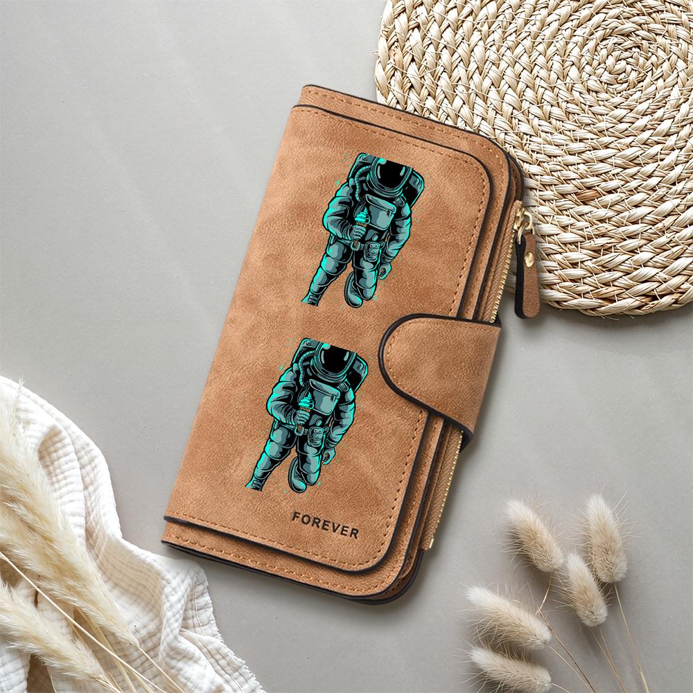 Astronaut Print Long Purse Forever Casual Fashion Travel Card Holder Zipper Wallet