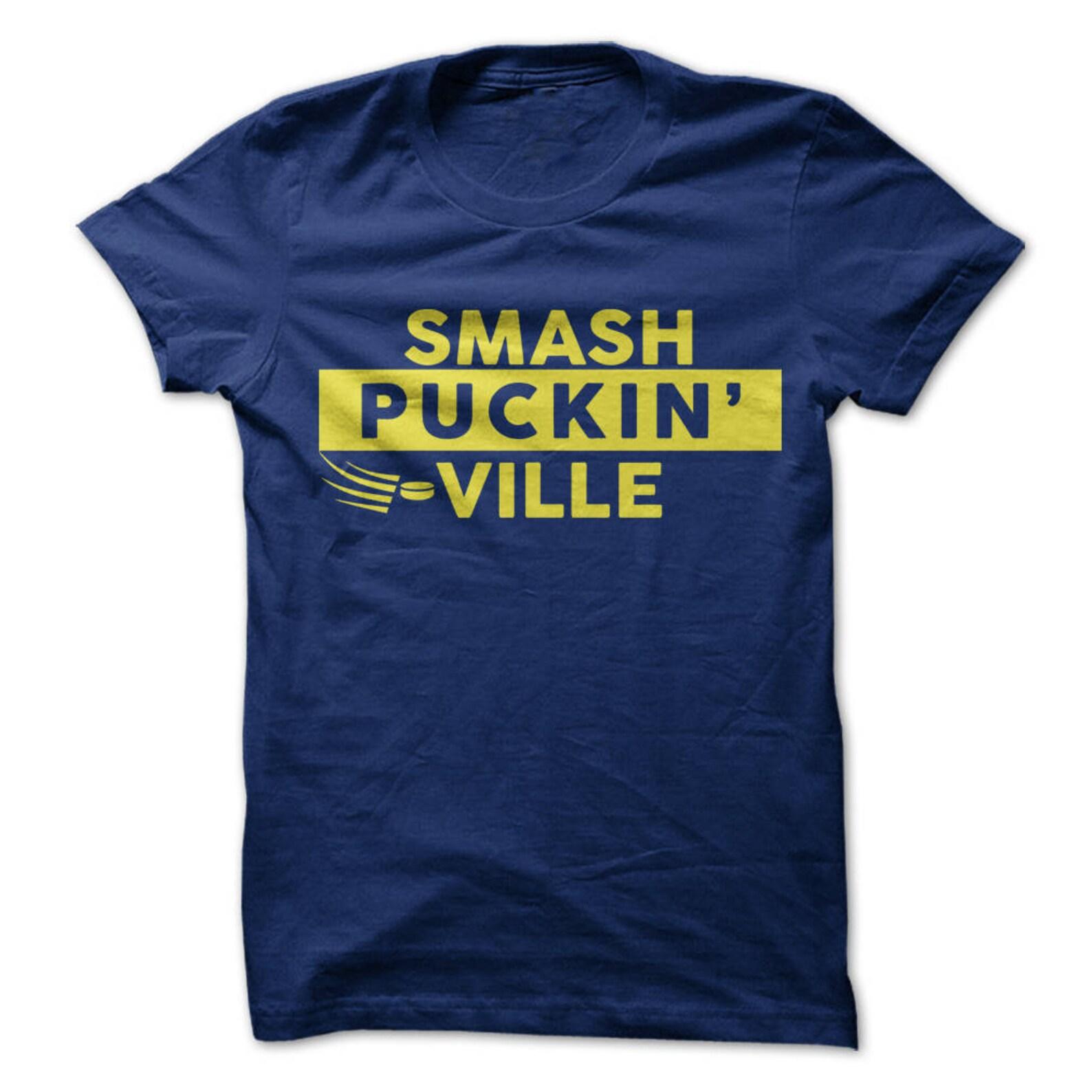 Smash Puckin Ville T-Shirt Design - Navy Shirt with Gold Print 3XL