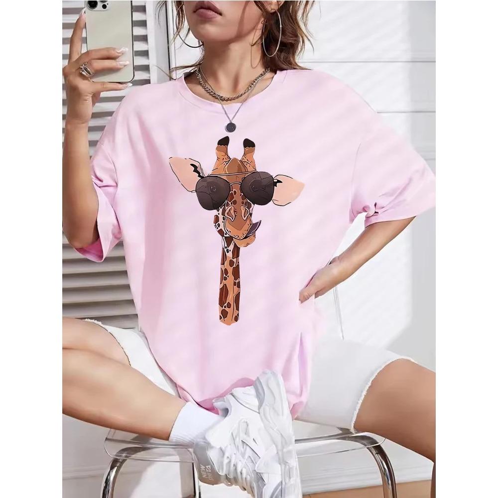 Cute Giraffe Fashion Y2k Bear Funny T-shirt Woman Bear T-shirt Short Sleeve Hip Hop