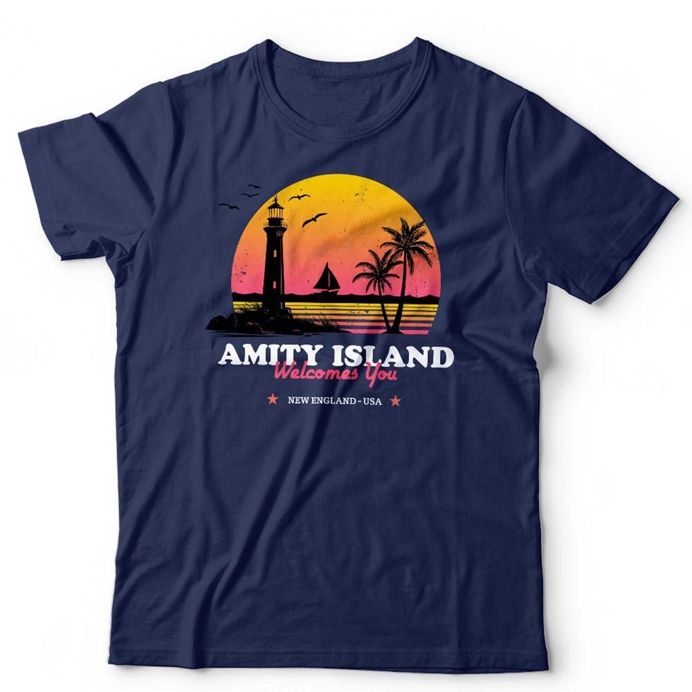 Jaws T Shirt Amity Island Welcomes You Unisex Shark 1975 Retro Vintage Horror
