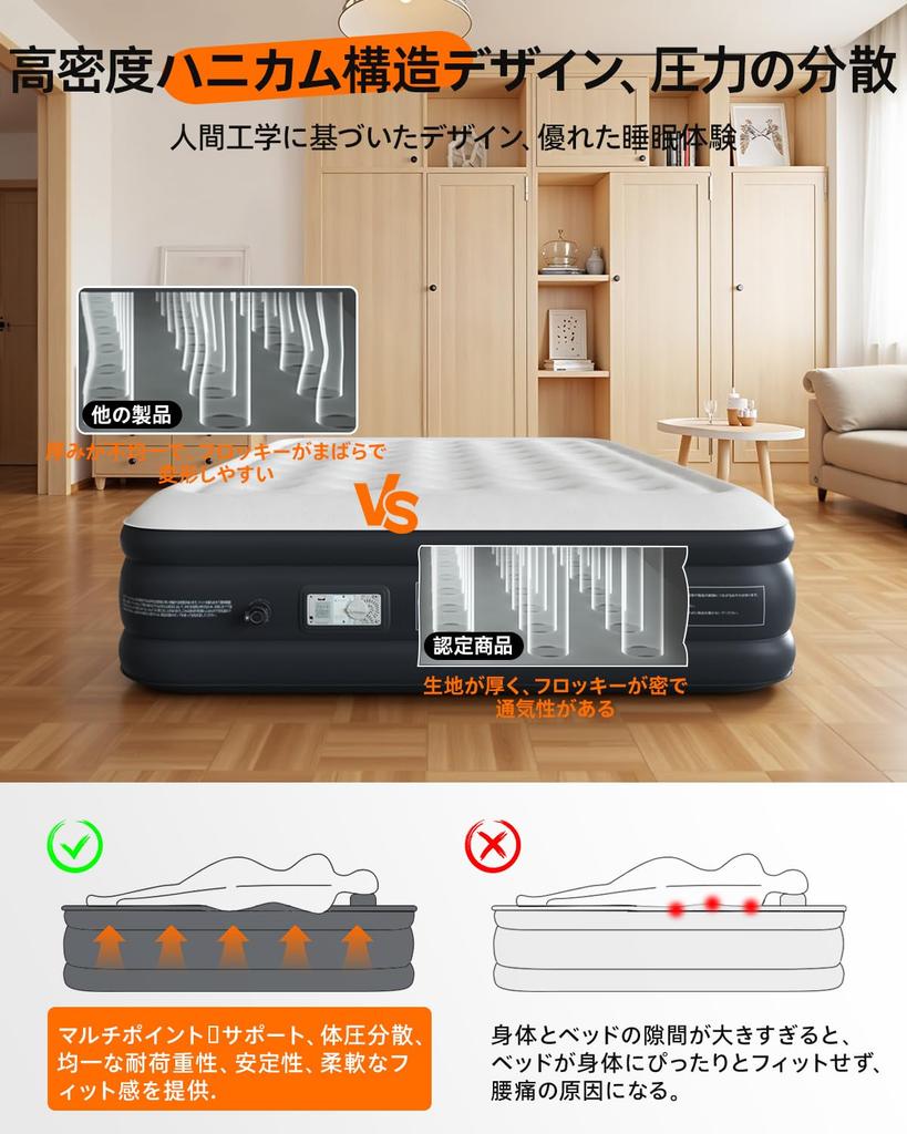 CHILLSUN Air Einzel 350kg Gewicht Camping Luftmatratze mit Elektrischer Hoher Zusätzlicher Aufbewahrungstasche 191cm Lang x 99cm Breit x 40cm Dick Bett, Größe, Kapazität,