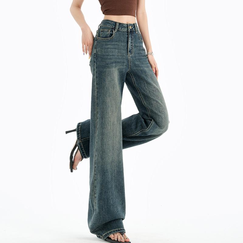 Four season jeans, high waisted straight leg pants, women's denim cropped pants, casual commuting