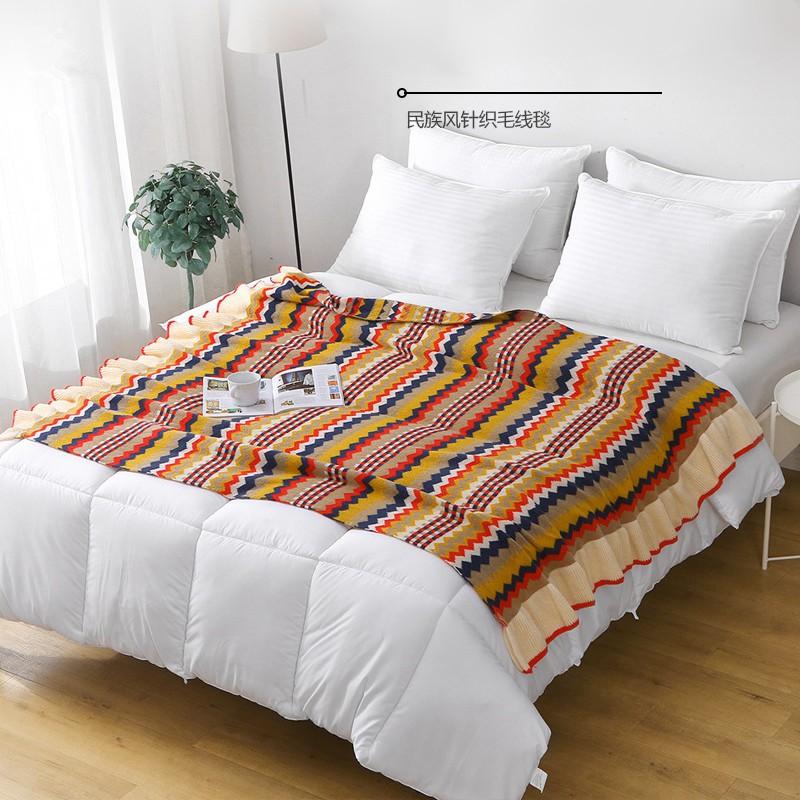 Nordic Vintage Ruffled Throw Blanket Bed End Sofa Cozy Lightweight Acrylic Knit