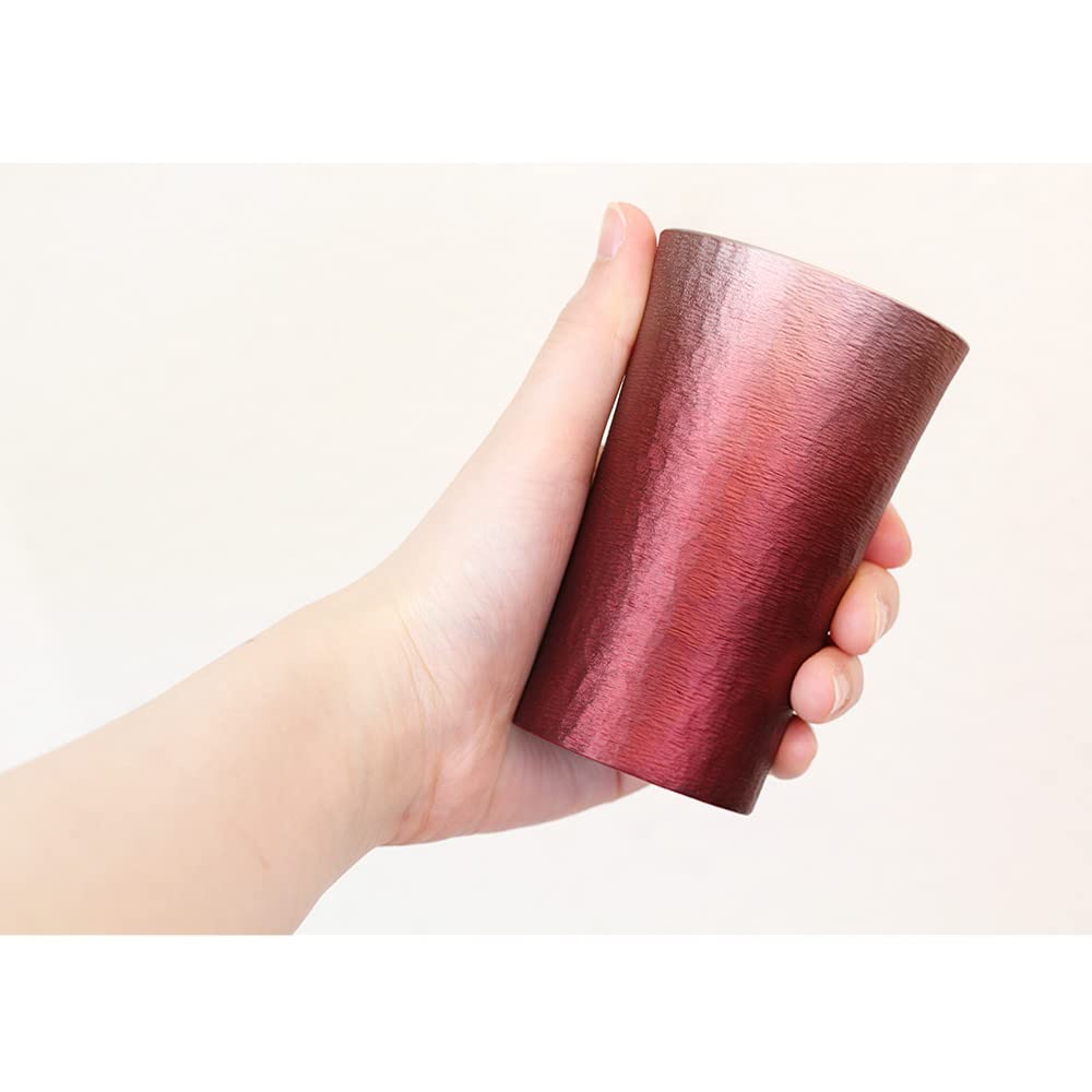 200ml Tin Tumbler in Paulownia Wood Box with Coaster, Osaka Tinware [Original Gift Studio Happy Smile] (Red x Purple)