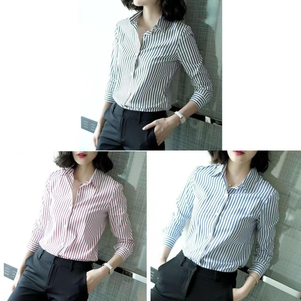 Womens Striped Long Sleeve Shirt With Polished Design For Office Wear