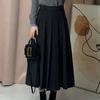 Women's High-Waisted Black Wool Blend Midi Skirt - A-Line Pleated Autumn/Winter 2025 Collection