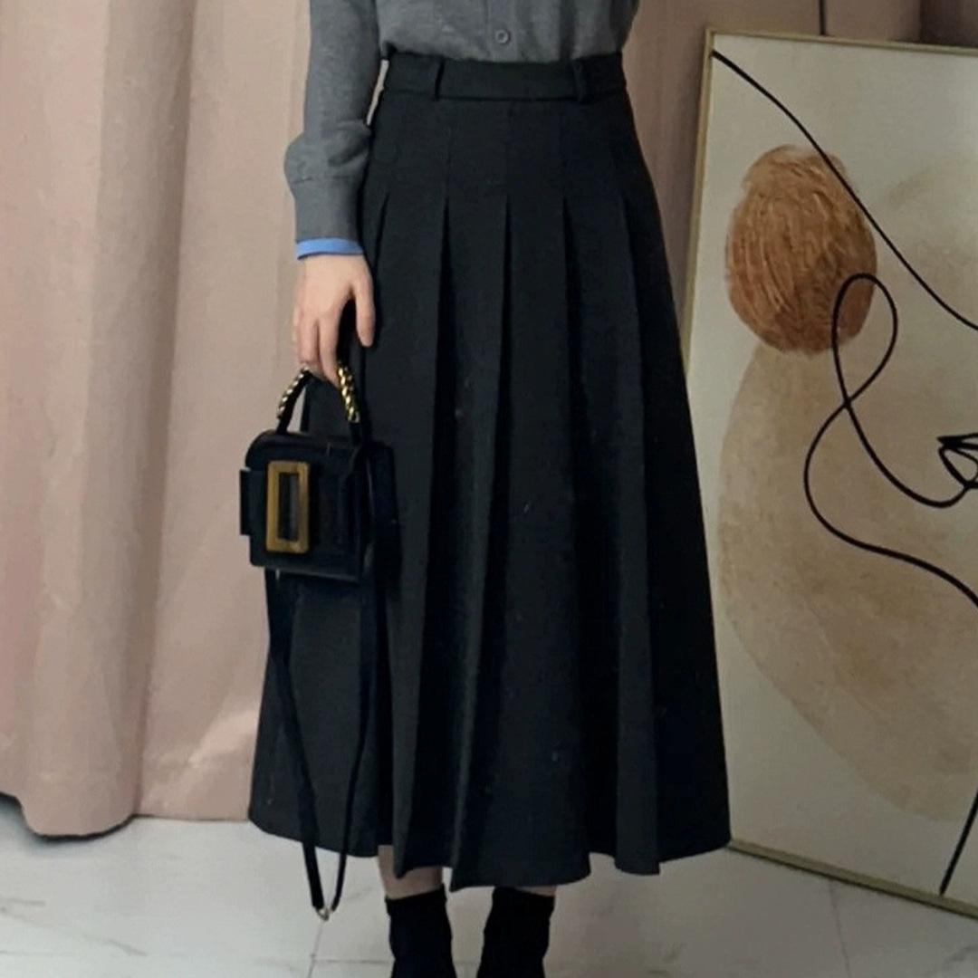 

Women s High-Waisted Black Wool Blend Midi Skirt - A-Line Pleated Autumn/Winter 2025 Collection XXXL (Premium Quality) темно-серого