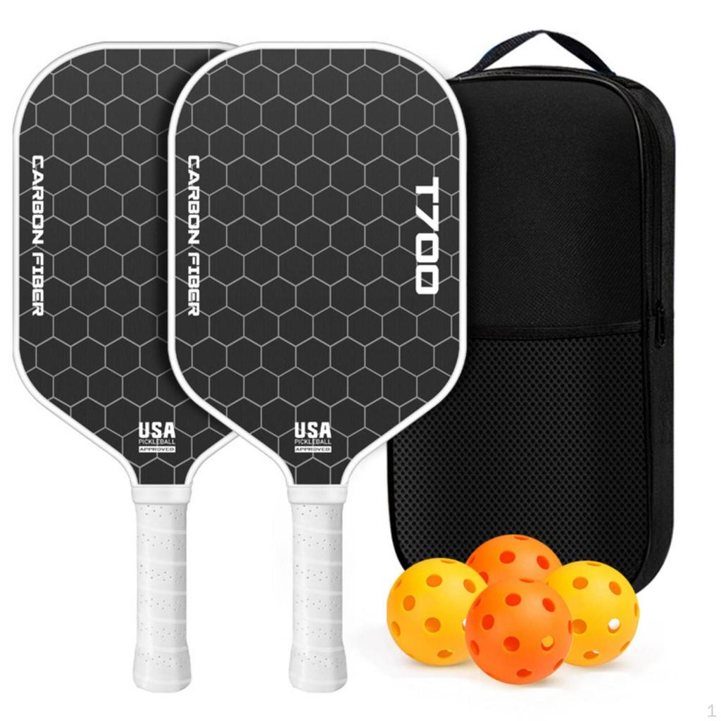 2 Pieces Carbon Fiber Paddles for Pickleball Textured Paddleball Set with Bag Perforated