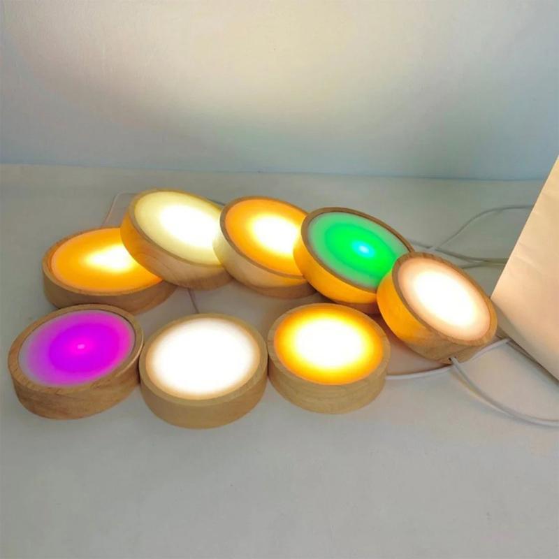 Xiaomi 6/8/10CM Round Wooden LED Night Light Base 3D Decorative Wooden Holder Display Stand For Crystals Glass Ball Acrylic Decoration