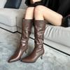 Autumn Women's Boots 2026 New Pointed Toe High Heels Sexy Pleated Thin Heels Female Fashion High Quality Leather Knee High Boots