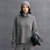 Women's High Neck Ribbed Knit Cashmere Sweater - Autumn/Winter Raglan Sleeve, Thickened Base Layer, Lazy Style
