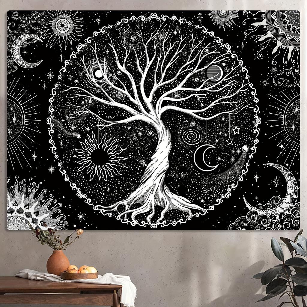 VIKAMA Cosmic Tree Tapestry Living Room Entrance Feature Wall Decoration Study Meditation Room Bohemian Style Decorative Hanging