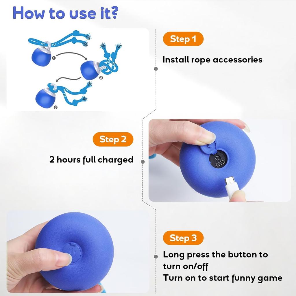 Interactive Dog Toys Touch Activated Bouncing & Jumping Dog Ball with Rope, Squeaky Doggie Toys To Keep Them Busy