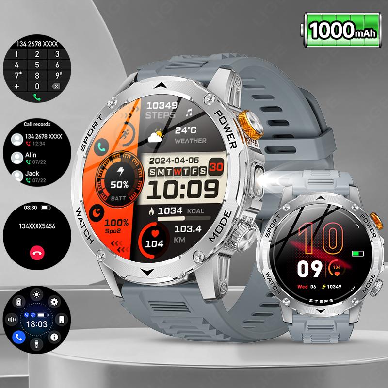 

New Bluetooth Call Smart Watch Men 1000mah AMOLED Sport Fitness LED Flashlight 3ATM Waterproof Smartwatch For HUAWEI Xiaomi