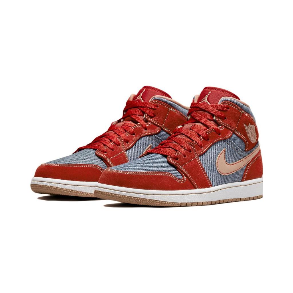 Air Jordan 1 Mid SE PS Denim Red Kids Sneakers Orange Cinnabar Hemp DM4383-600