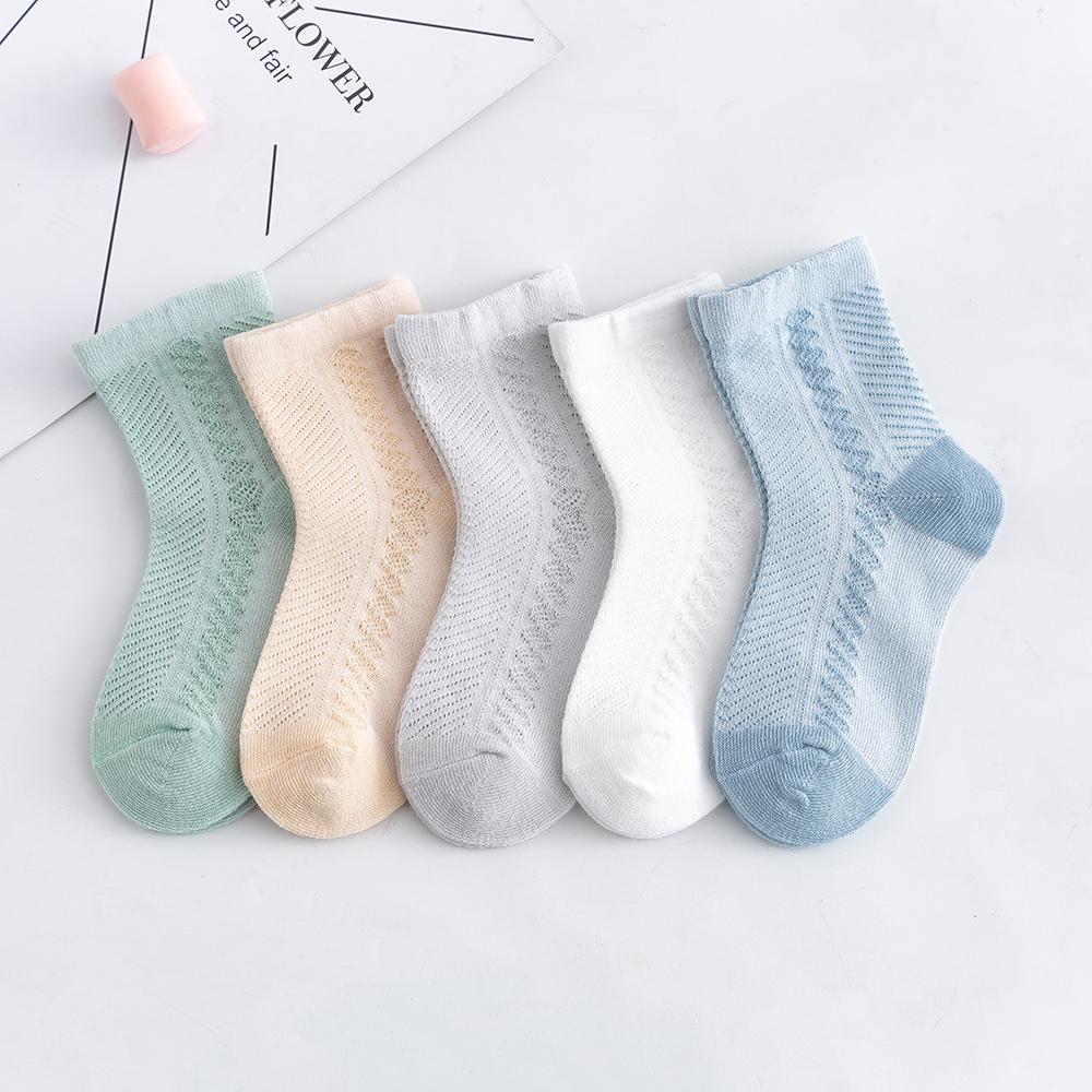 5Pairs/lot 0-12 Kids Socks Summer Cotton Jacquard Baby Socks Girls Mesh Cute Boy Toddler Socks Children Clothe Accessories 0-1Y(S) бежевый