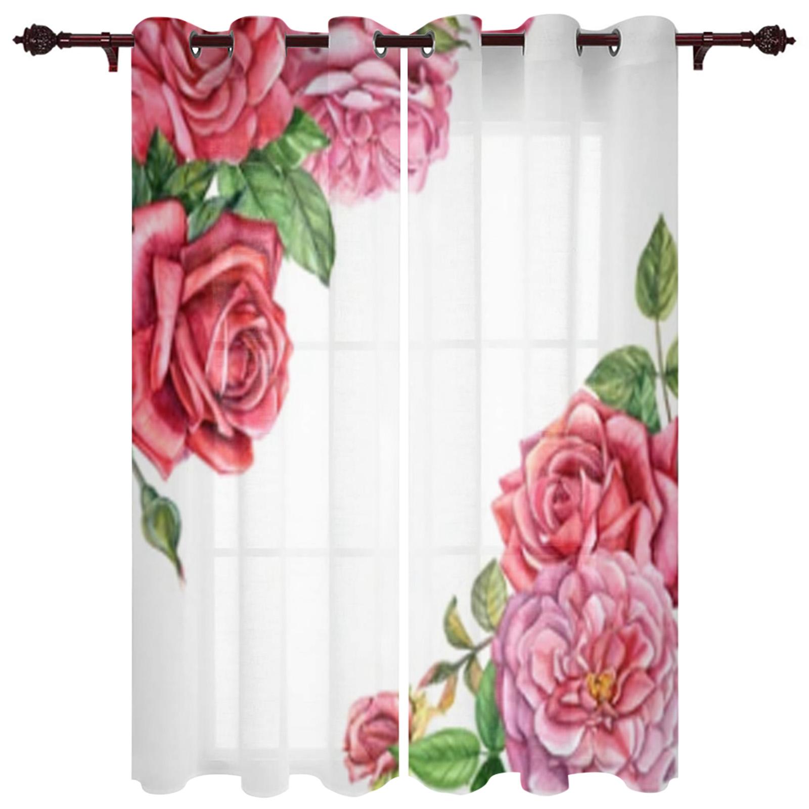 Розовая Роза Романтические Оконные Шторы Кухонные Шторы Панель Домашний Декор Шторы — фото 16