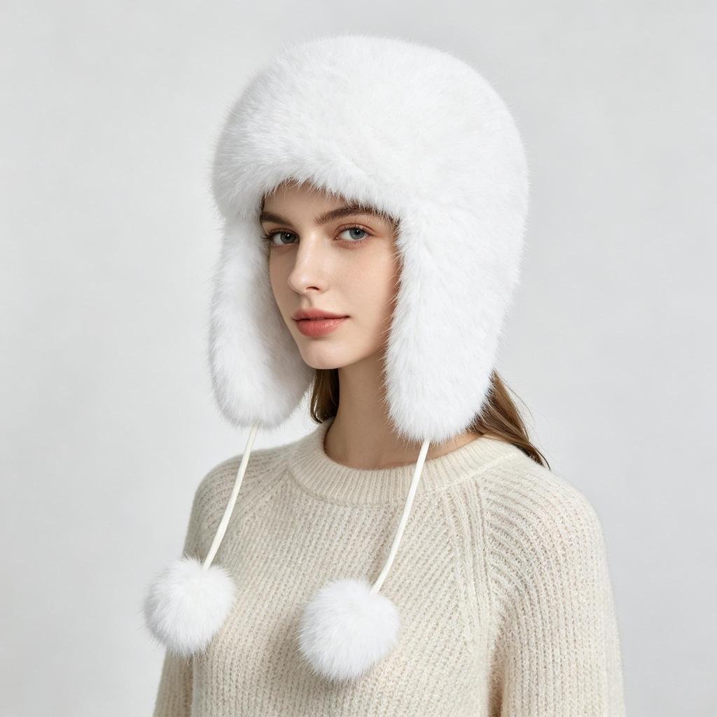 Unisex Faux Fur Aviator Hat Thickened Faux Fox Fur Ushanka with Ear Flaps Warm Winter Outdoor Hat