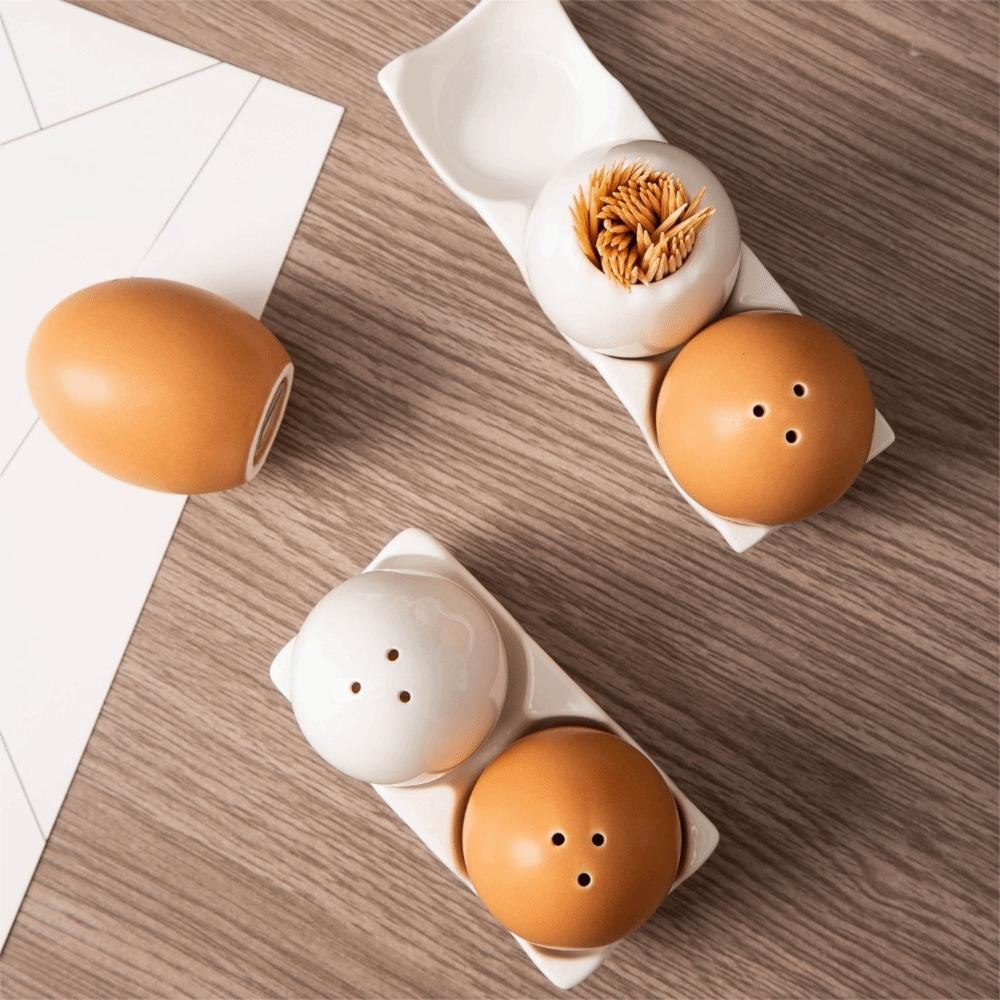 Mini Salt and Pepper Bottle Ceramic Seasoning Jar Creative Simulated Egg Spice Jar Set  Cooking