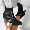 Fashion Brand Design Metal Buckle Decoration Ankle Boots Women 2025 Autumn Point Toe Side Zip Western Booties Sexy Suede High Heel Boots