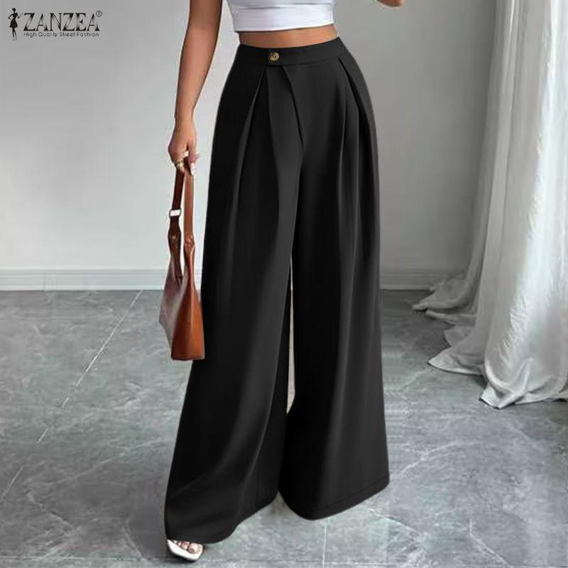 ZANZEA Lässige, einfarbige, lockere Hose mit weitem Bein für Damen