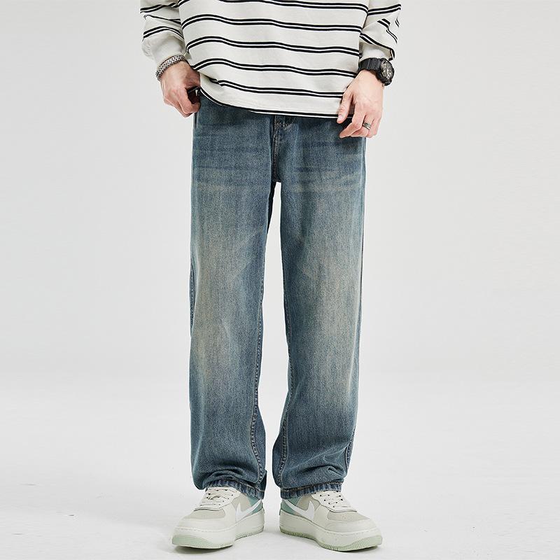 Ice silk lyocell jeans men's ins American high street summer denim trousers washed tide brand loose straight pants