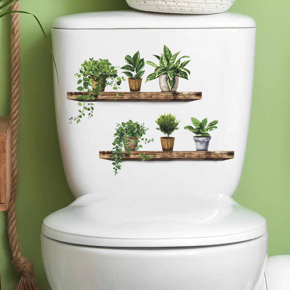 Green Plant Leaves Bathroom Toilet Sticker WC Closestool Wall Sticker Self Adhesive Mural Beautify Flower Home Decoration Decals