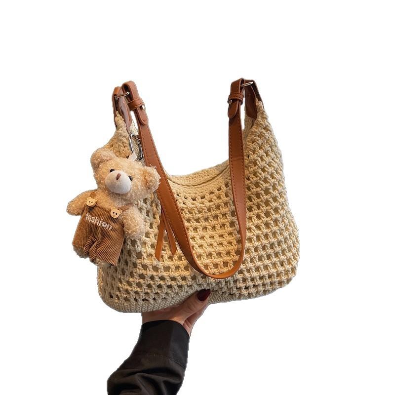 Summer straw bag women 2025 summer new trendy shoulder seaside versatile beach bag Mori straw bag woven bag women