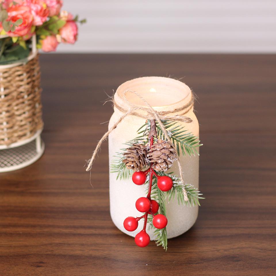 Romantic Pine Wood Scent Candle in Mason Jar - Snow Powder Effect, European/American Style Christmas Ornament