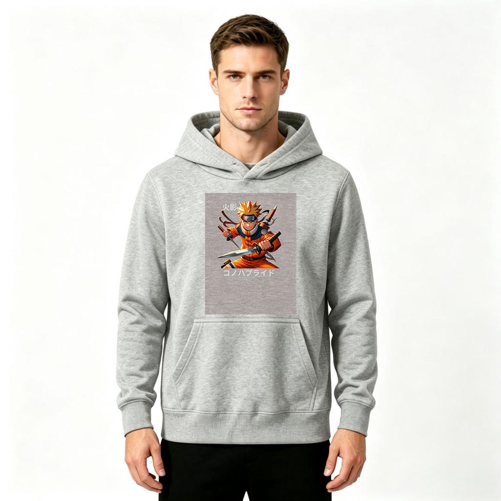 Men's Anime Character Printed Pullover Hoodie Casual Long Sleeve Sweatshirt for Daily Wear