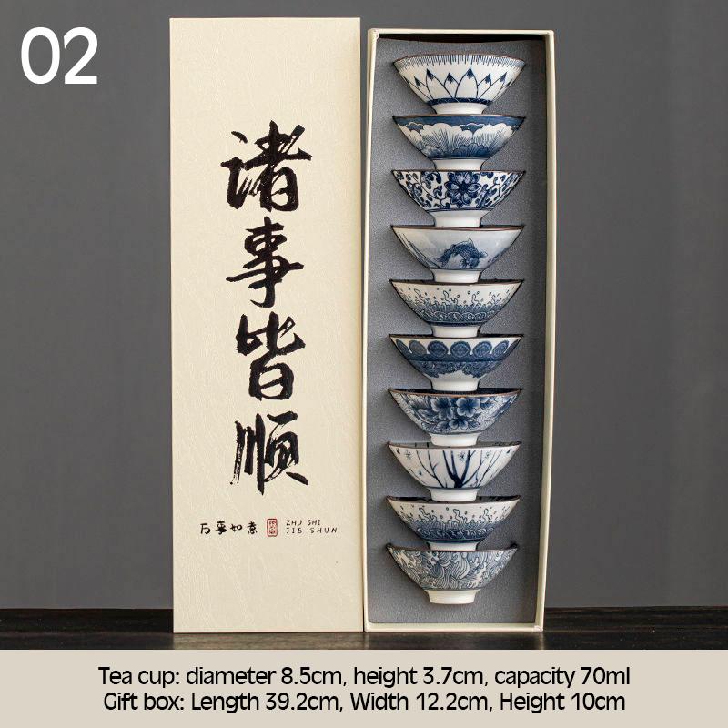10 Pcs/Set Blue And White Porcelain Tea Bowls Small Ceramic Kung Fu Teacups Vintage Single Master Cup With Gift Box Teaware Set