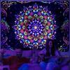 Amtoodopin Blacklight Mandala Tapestry UV Reactive Psychedelic Neon Tapestry Hippie Indian Bohemian Wall Tapestries Aesthetic Floral Tapestries Wall