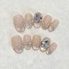 10Pcs French Handmade Press On Nails With Pink Rhinestone Design Artificial False Nail Tips