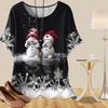 Women's Casual Loose Spring Shirt Women's Short Sleeve Christmas Snowman Printed Tops