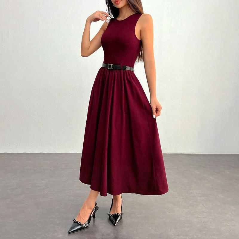 New European and American Style Women's Vest Dress Versatile Simple Casual Waist Belt Skirt Women's Clothing