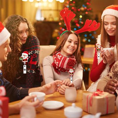 Glitzer Acryl Weihnachten Weihnachtsmann Ausweisrolle Einziehbarer ID-Ausweishalter mit 360 Grad drehbarem Alligatorclip Namenshalter