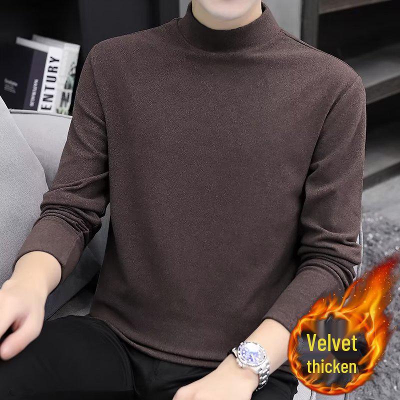Men's Trendy German Velvet Warm Innerwear - Autumn/Winter Simple Slim Fit Half-High Collar Long-Sleeve, Large Size.
